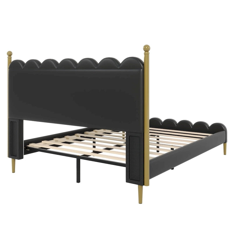 PU Leather Upholstered Platform Bed with Padded Headboard