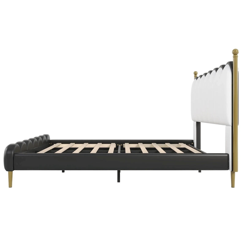 PU Leather Upholstered Platform Bed with Padded Headboard