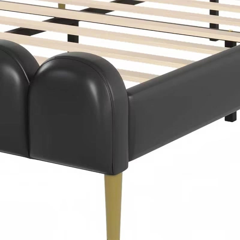 PU Leather Upholstered Platform Bed with Padded Headboard