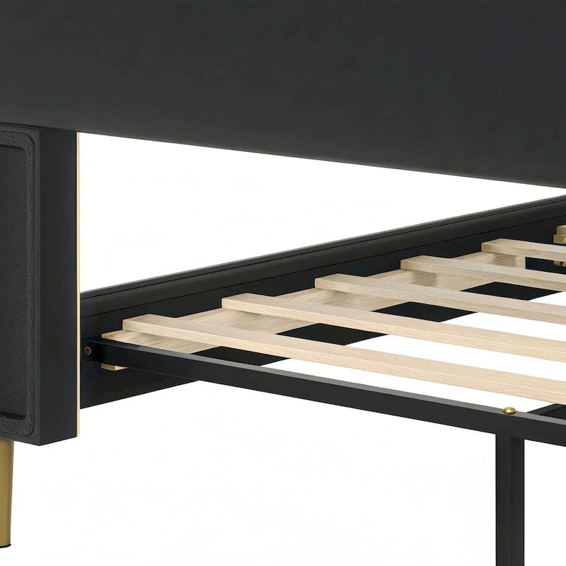 PU Leather Upholstered Platform Bed with Padded Headboard