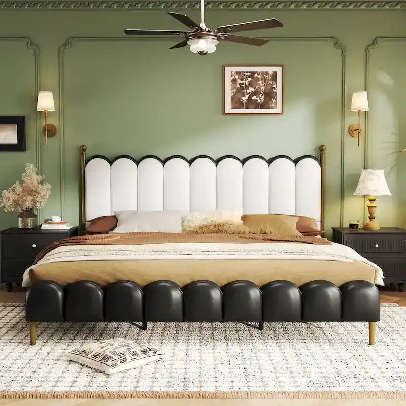 PU Leather Upholstered Platform Bed with Padded Headboard