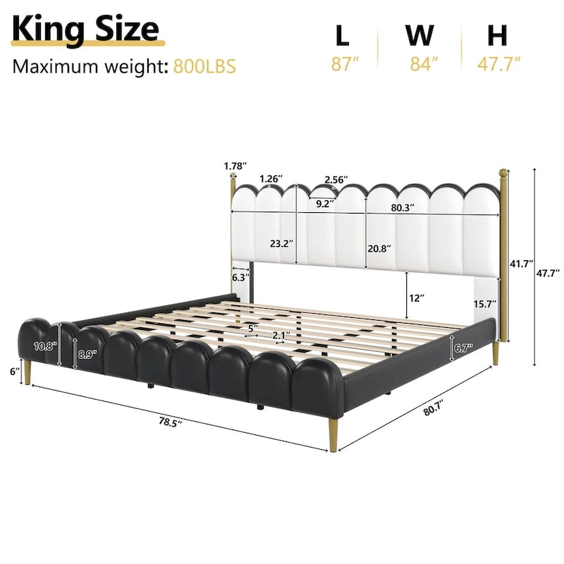 PU Leather Upholstered Platform Bed with Padded Headboard