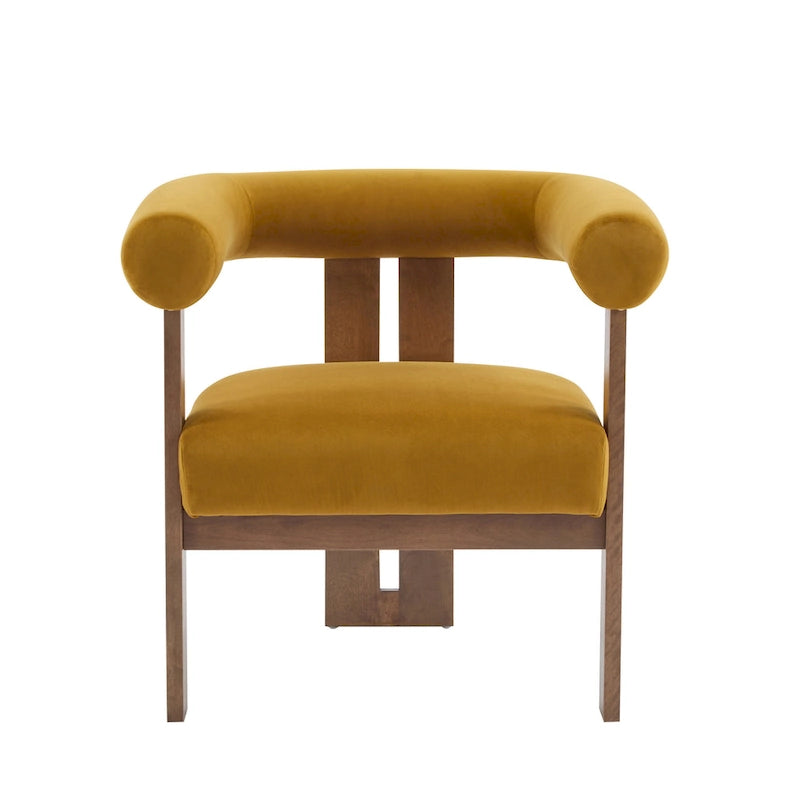 Velvet Round-Arm Accent Chair with Three Birch Legs