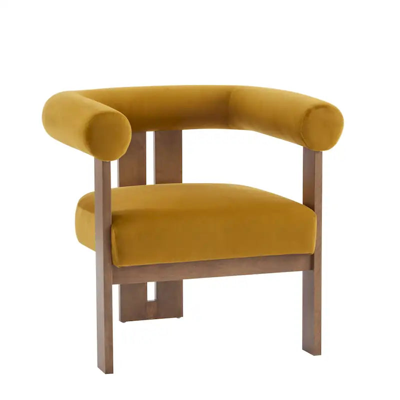 Velvet Round-Arm Accent Chair with Three Birch Legs