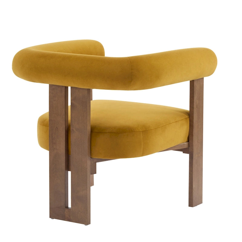 Velvet Round-Arm Accent Chair with Three Birch Legs