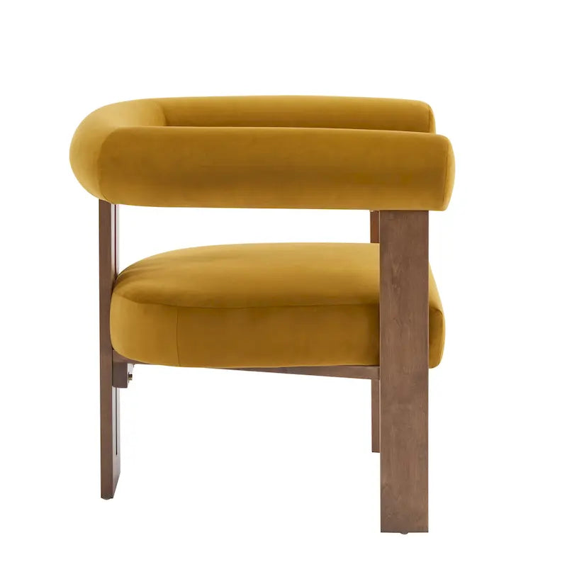 Velvet Round-Arm Accent Chair with Three Birch Legs