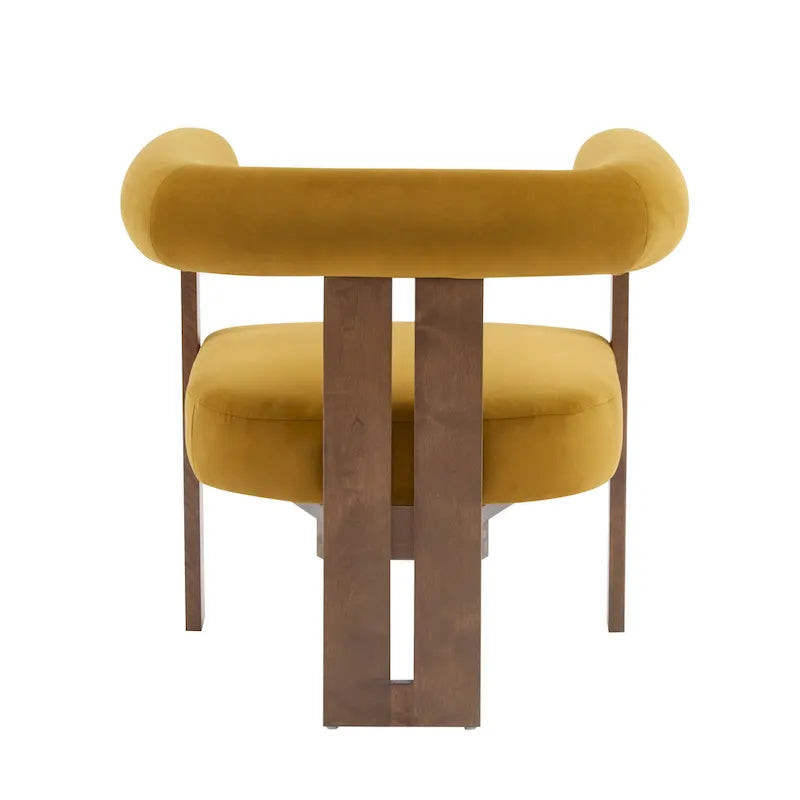 Velvet Round-Arm Accent Chair with Three Birch Legs