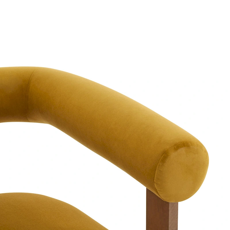 Velvet Round-Arm Accent Chair with Three Birch Legs