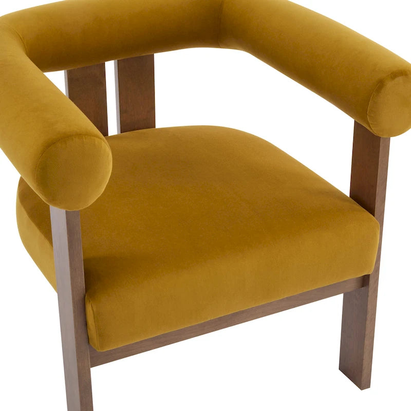 Velvet Round-Arm Accent Chair with Three Birch Legs