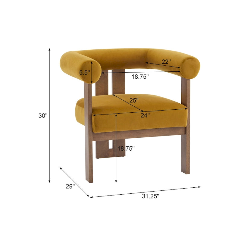 Velvet Round-Arm Accent Chair with Three Birch Legs