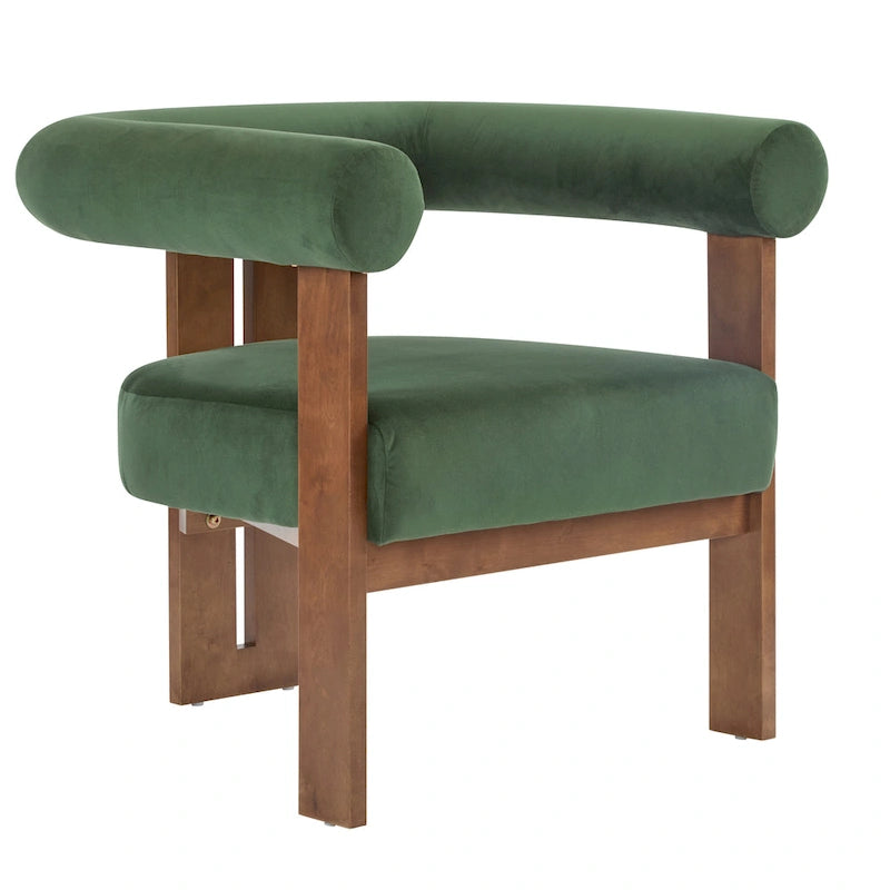 Velvet Round-Arm Accent Chair with Three Birch Legs