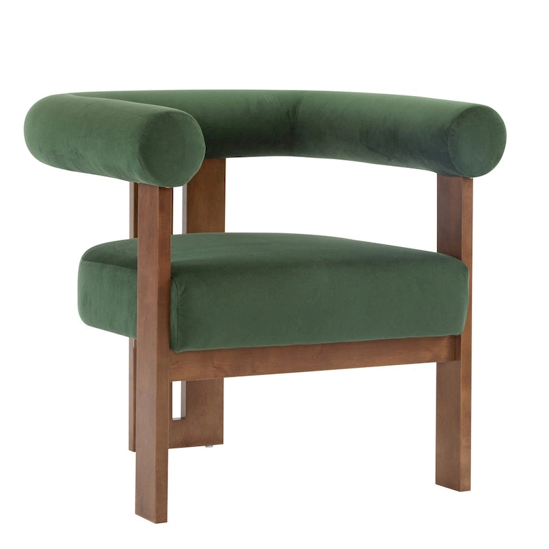 Velvet Round-Arm Accent Chair with Three Birch Legs