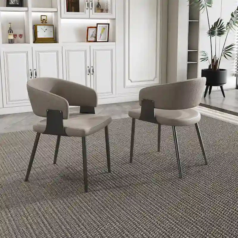 PU Leather Dining Armchairs with Metal Legs, Set of 2