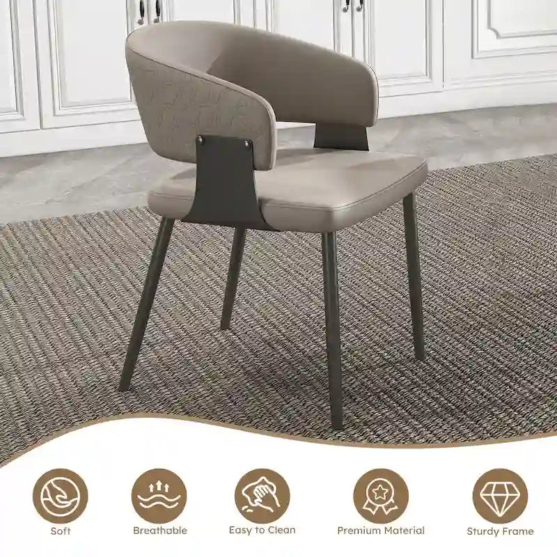 PU Leather Dining Armchairs with Metal Legs, Set of 2
