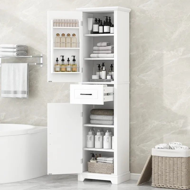 Tall Freestanding Bathroom Cabinet with Door Shelves