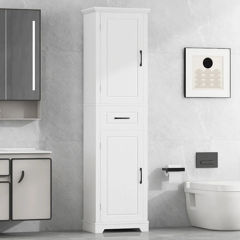 Tall Freestanding Bathroom Cabinet with Door Shelves