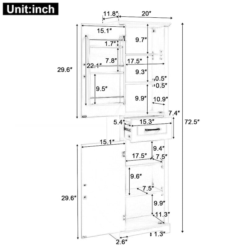 Tall Freestanding Bathroom Cabinet with Door Shelves
