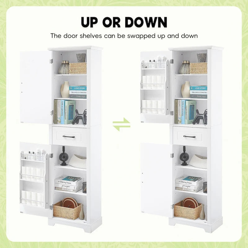Tall Freestanding Bathroom Cabinet with Door Shelves