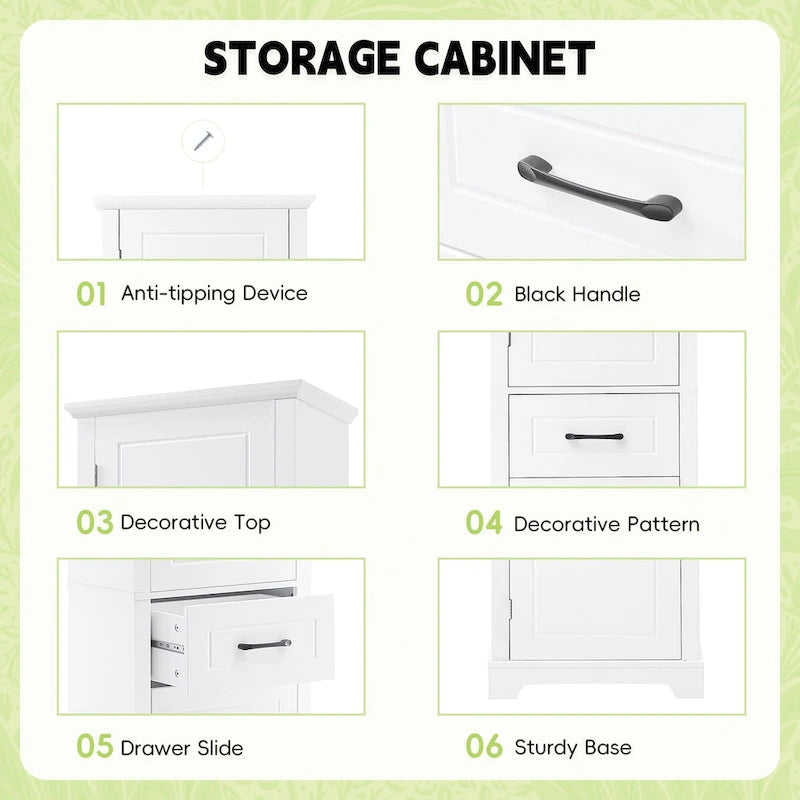 Tall Freestanding Bathroom Cabinet with Door Shelves
