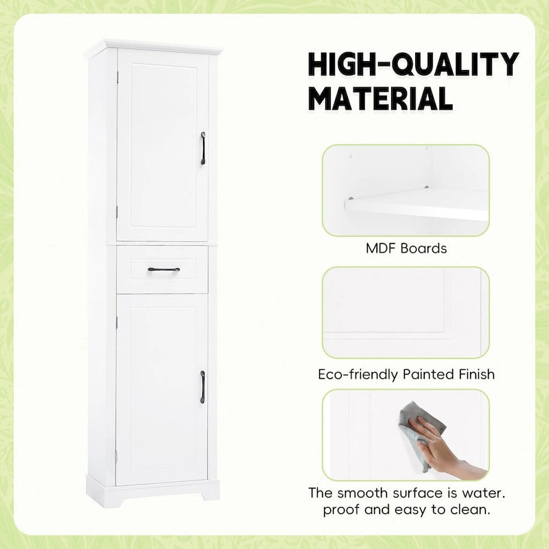 Tall Freestanding Bathroom Cabinet with Door Shelves