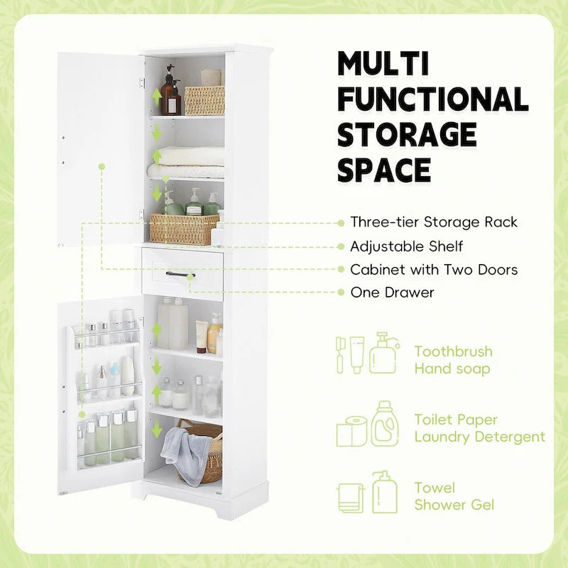 Tall Freestanding Bathroom Cabinet with Door Shelves