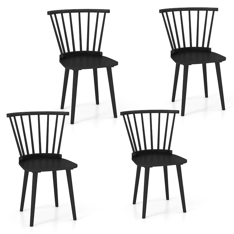 Windsor-Style Wooden Dining Chairs with Spindle Backs, Set of 4
