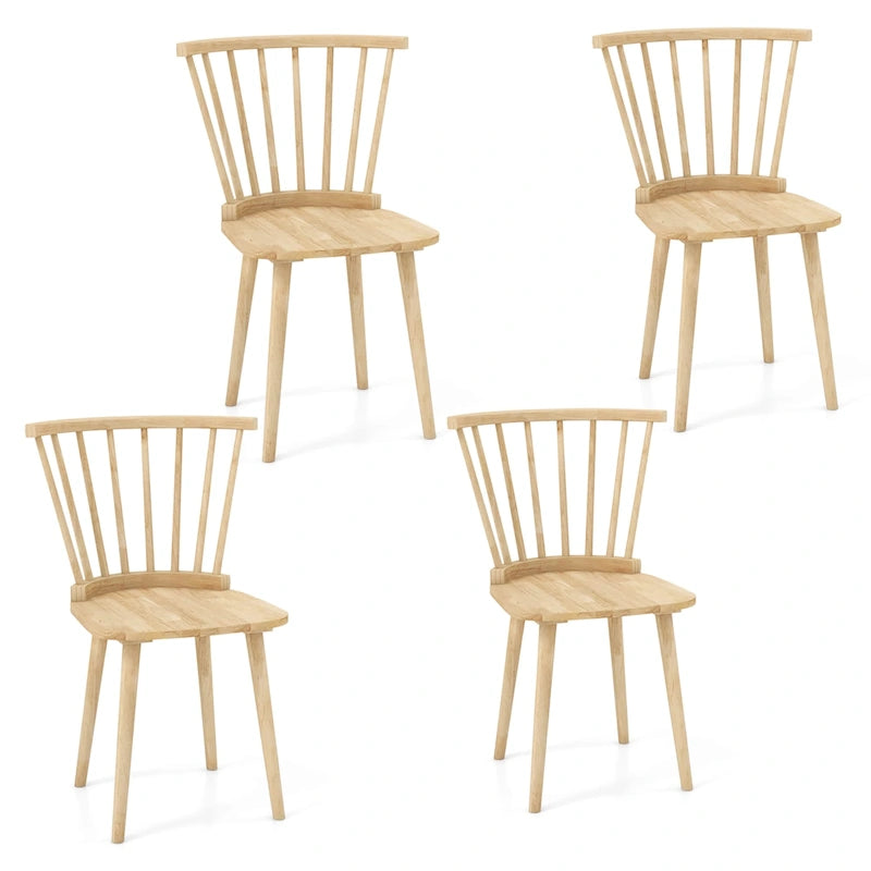 Windsor-Style Wooden Dining Chairs with Spindle Backs, Set of 4
