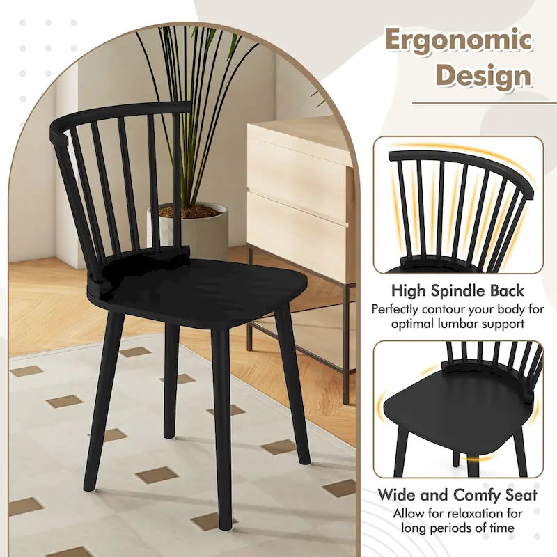 Windsor-Style Wooden Dining Chairs with Spindle Backs, Set of 4