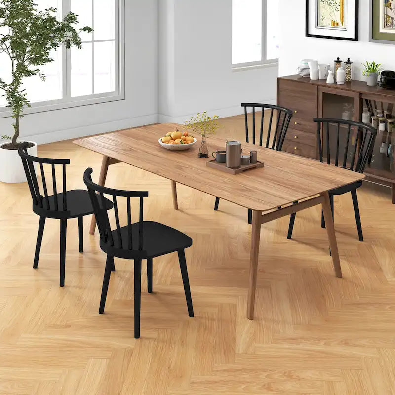 Windsor-Style Wooden Dining Chairs with Spindle Backs, Set of 4