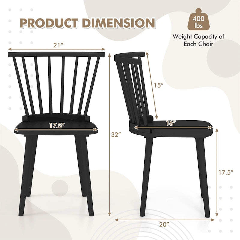 Windsor-Style Wooden Dining Chairs with Spindle Backs, Set of 4