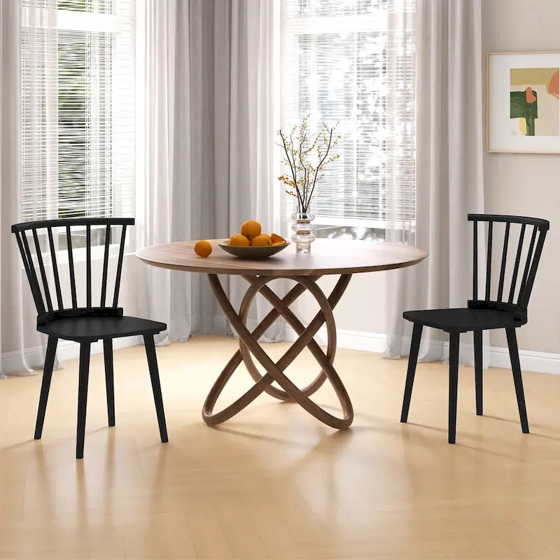 Windsor-Style Wooden Dining Chairs with Spindle Backs, Set of 4