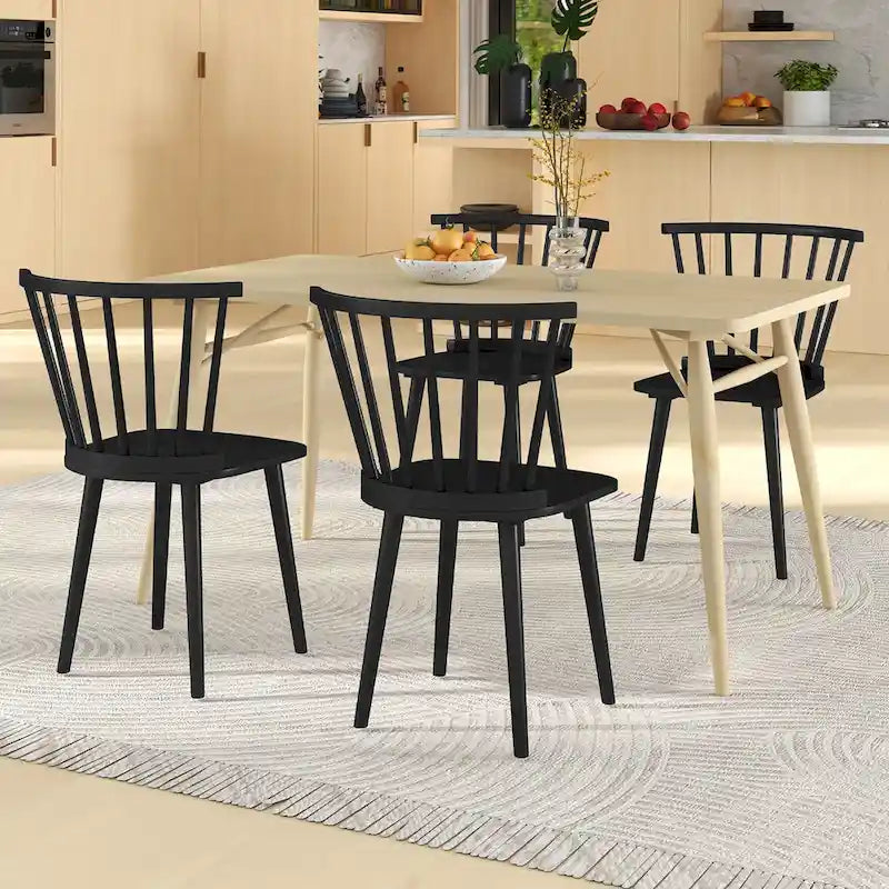 Windsor-Style Wooden Dining Chairs with Spindle Backs, Set of 4