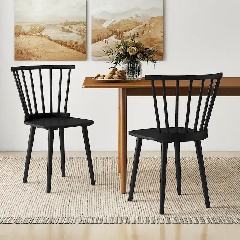 Windsor-Style Wooden Dining Chairs with Spindle Backs, Set of 4
