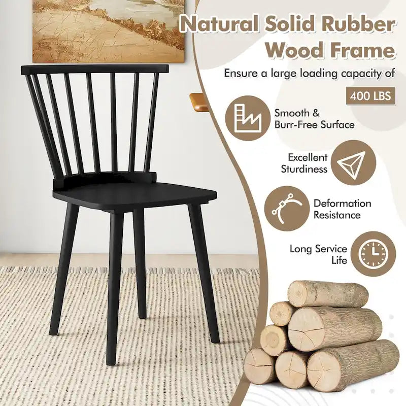 Windsor-Style Wooden Dining Chairs with Spindle Backs, Set of 4