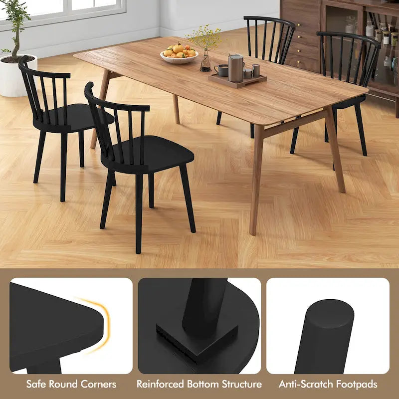 Windsor-Style Wooden Dining Chairs with Spindle Backs, Set of 4