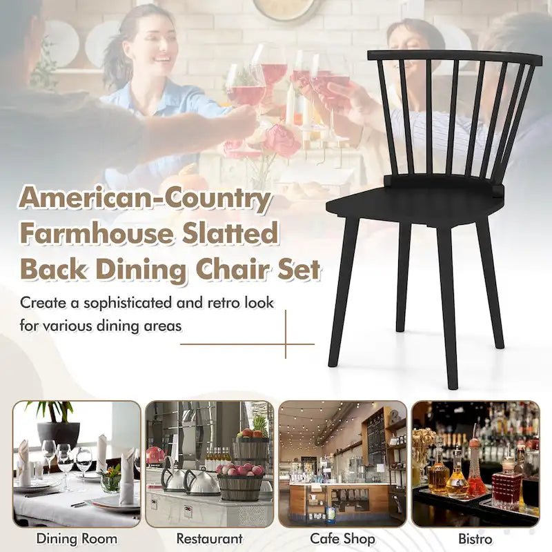 Windsor-Style Wooden Dining Chairs with Spindle Backs, Set of 4