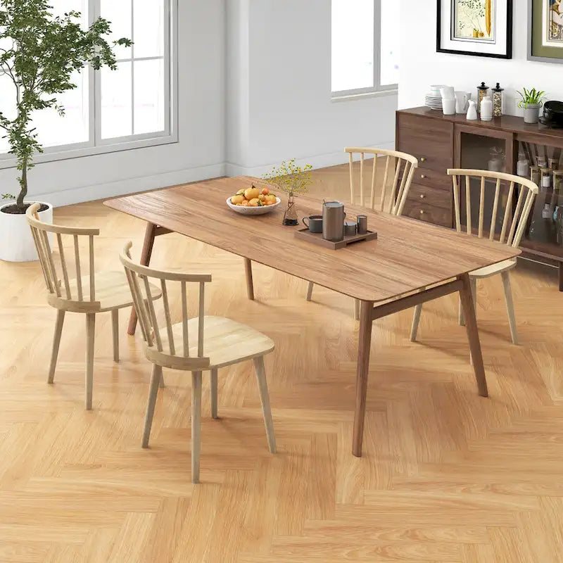 Windsor-Style Wooden Dining Chairs with Spindle Backs, Set of 4