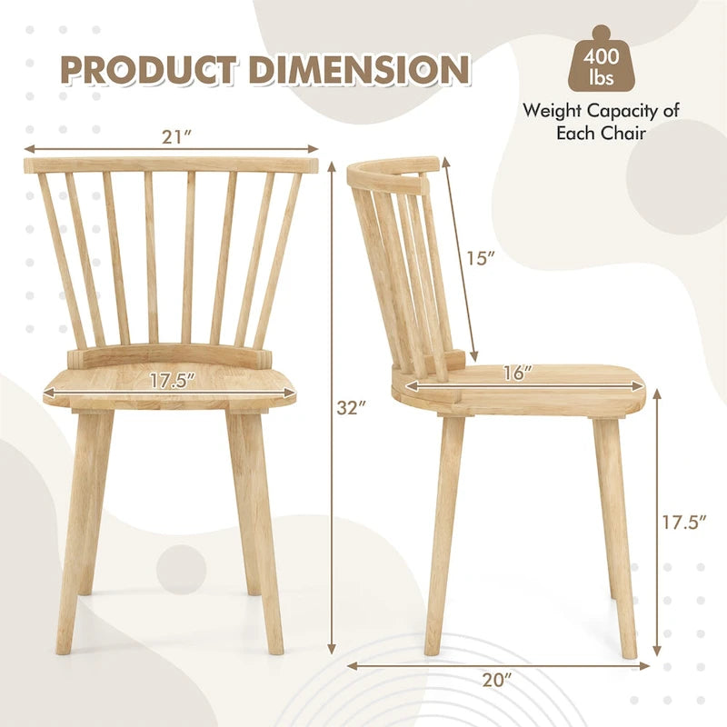 Windsor-Style Wooden Dining Chairs with Spindle Backs, Set of 4