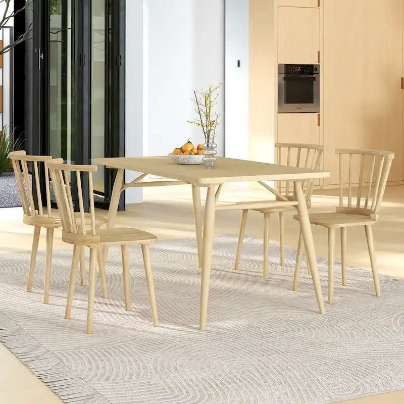 Windsor-Style Wooden Dining Chairs with Spindle Backs, Set of 4