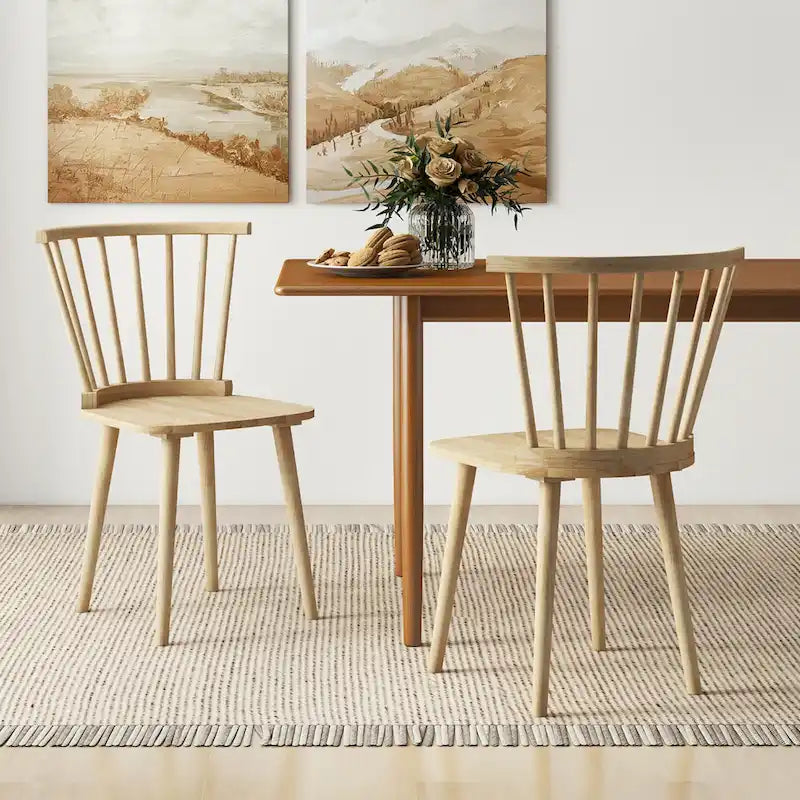 Windsor-Style Wooden Dining Chairs with Spindle Backs, Set of 4