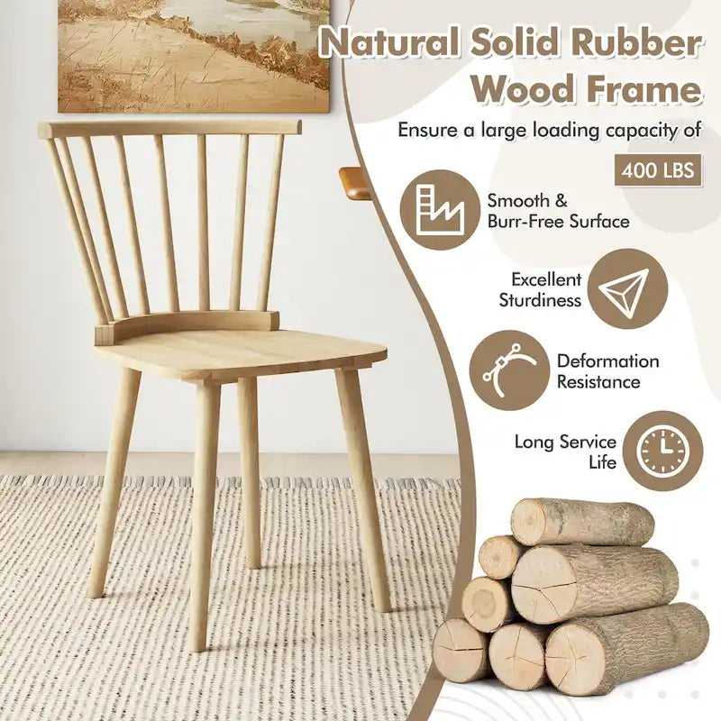 Windsor-Style Wooden Dining Chairs with Spindle Backs, Set of 4