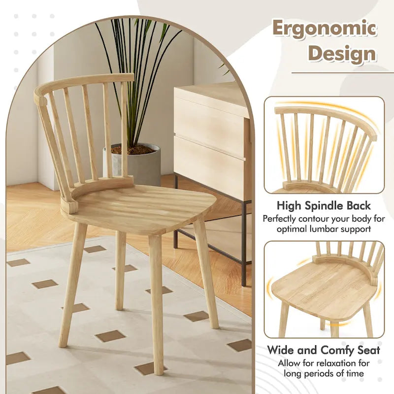 Windsor-Style Wooden Dining Chairs with Spindle Backs, Set of 4