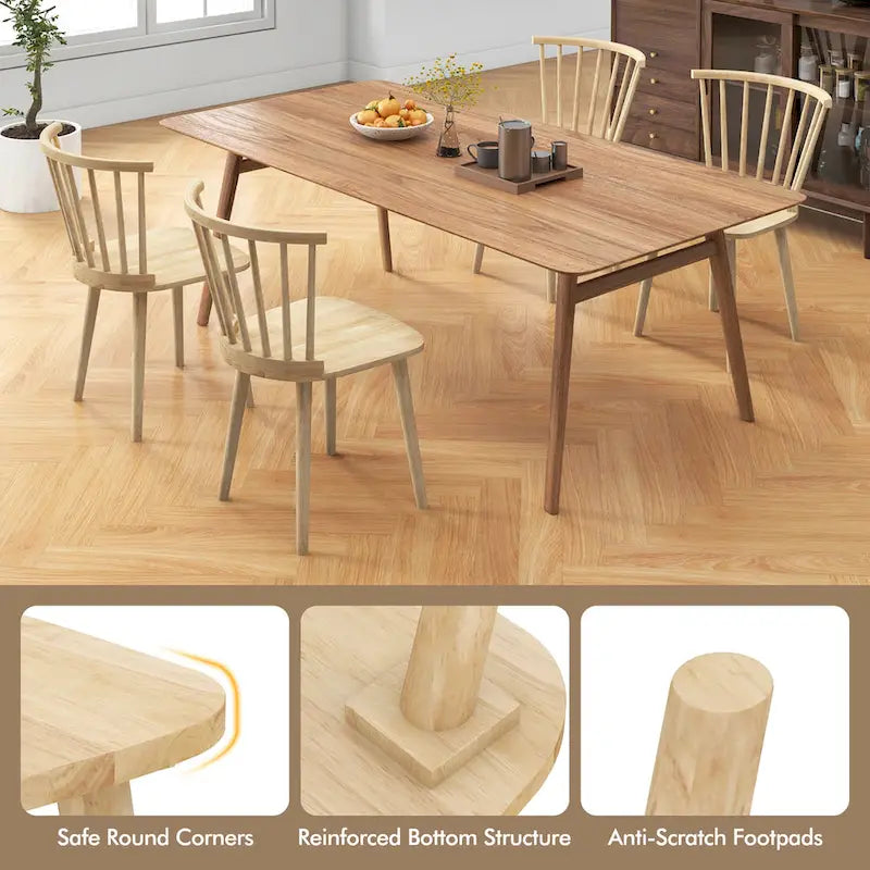 Windsor-Style Wooden Dining Chairs with Spindle Backs, Set of 4
