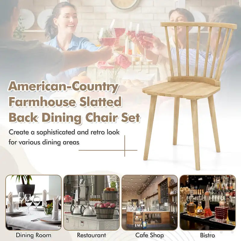 Windsor-Style Wooden Dining Chairs with Spindle Backs, Set of 4