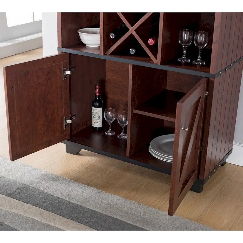 Farmhouse Wine Cabinet Buffet with Bottle and Glass Storage