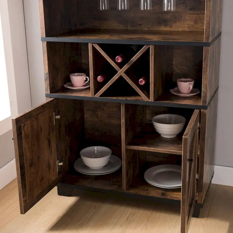 Farmhouse Wine Cabinet Buffet with Bottle and Glass Storage