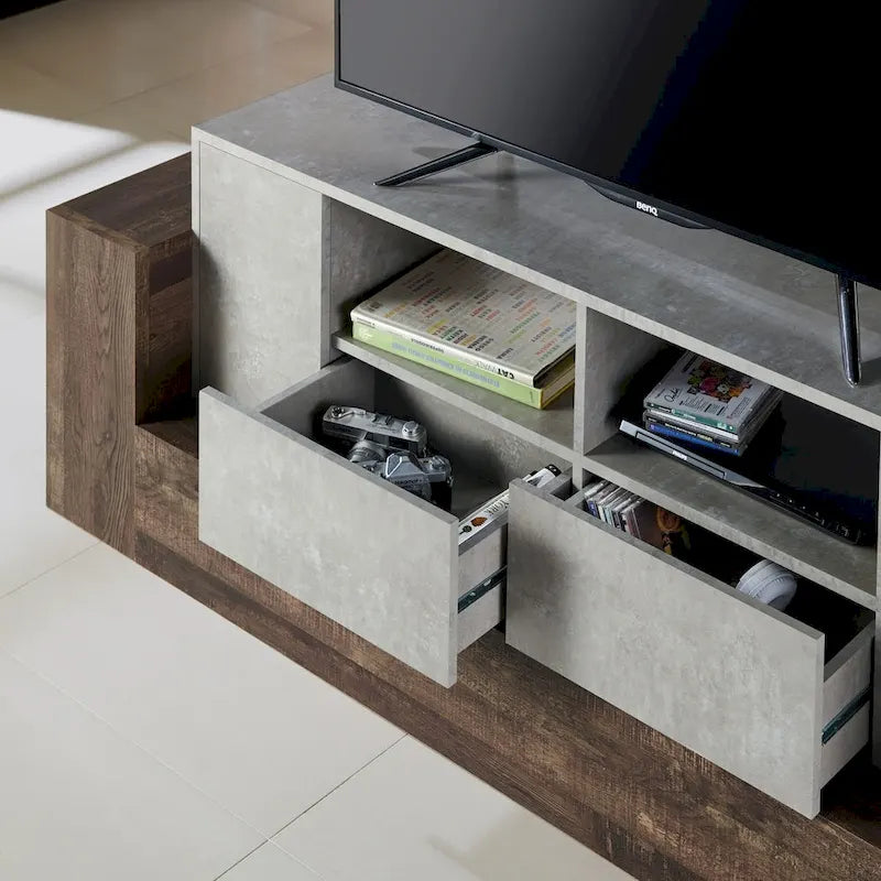 71-Inch Oak-Effect and Grey Industrial TV Console
