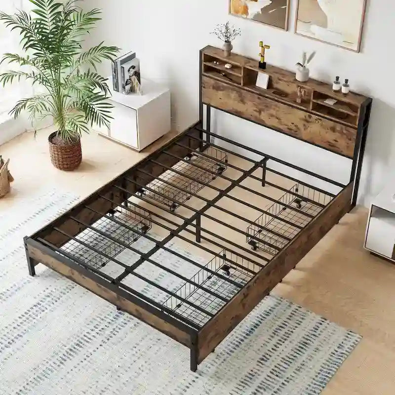 Queen Panel Bed with Charging Headboard and Four Drawers