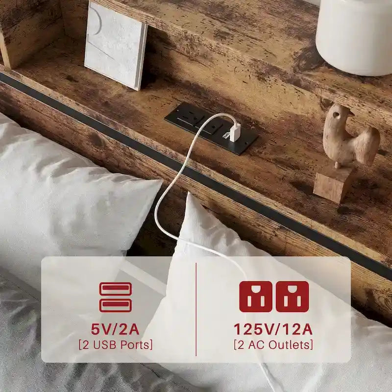 Queen Panel Bed with Charging Headboard and Four Drawers
