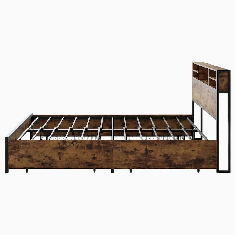 Queen Panel Bed with Charging Headboard and Four Drawers
